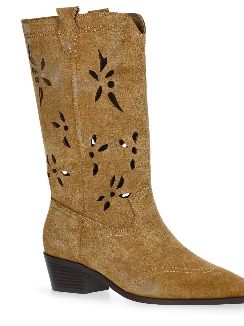 No Boundaries Tan Suede Western Cutout Mid-Calf Boot